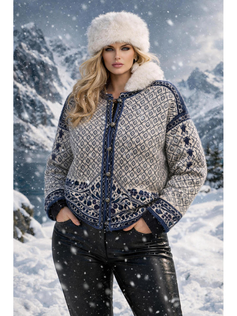Nordic Design Woman Jacket Wool Sz 1X Diamond Argyle